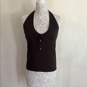 Style Brown Tie Front halter Backless Tank Top